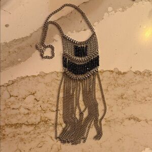 Park Lane Silver and Black Fringe Necklace